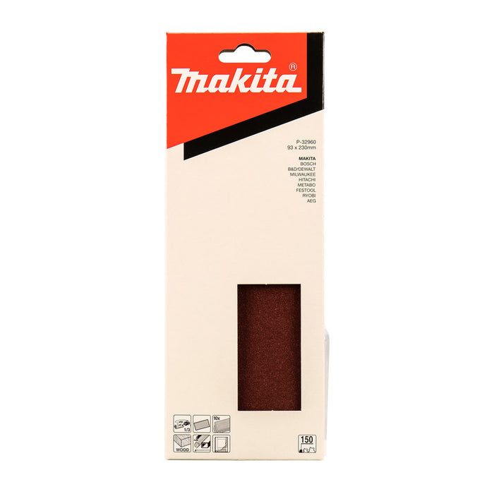 Hộp 10 giấy nhám chữ nhật 93x228mm Makita cho gỗ, tẩy sơn bề mặt tương thích với các máy BO3710, BO3711