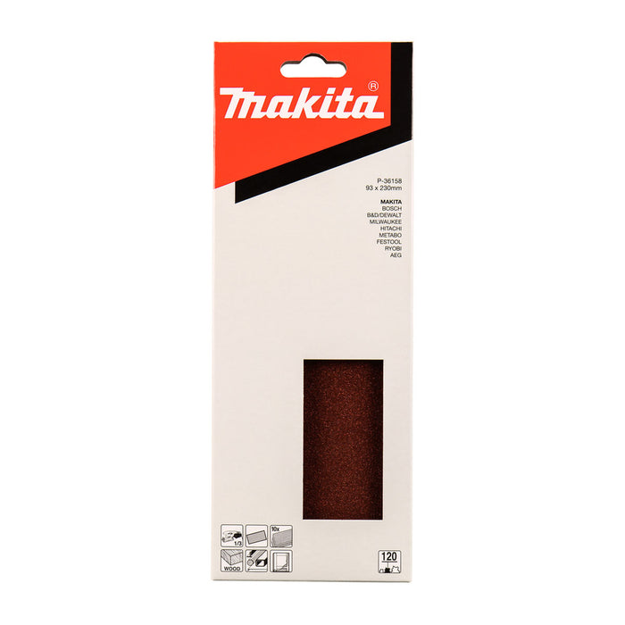 Hộp 10 giấy nhám chữ nhật 93x228mm Makita cho gỗ, tẩy sơn bề mặt tương thích với các máy BO3710, BO3711