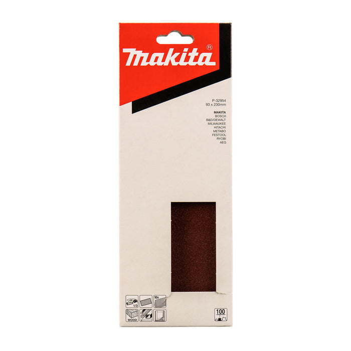 Hộp 10 giấy nhám chữ nhật 93x228mm Makita cho gỗ, tẩy sơn bề mặt tương thích với các máy BO3710, BO3711