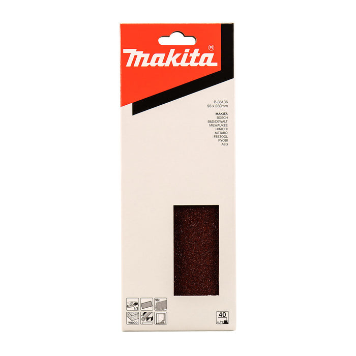 Hộp 10 giấy nhám chữ nhật 93x228mm Makita cho gỗ, tẩy sơn bề mặt tương thích với các máy BO3710, BO3711