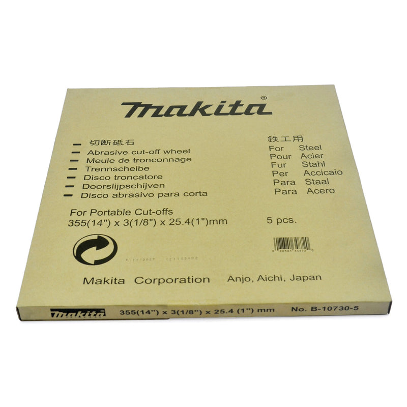 Hộp 5 lưỡi đá cắt kim loại 355mm ( 14 inch ) Makita dày 3mm, lỗ cốt 25.4mm ( 1 inch ) ( Cấp 3 sao )
