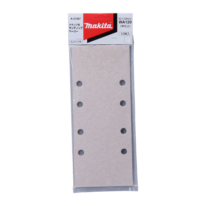 Hộp 10 giấy nhám chữ nhật đục lỗ 93x228mm Makita cho gỗ, sơn, kim loại dùng với đế kẹp tương thích với các máy BO3711, BO3710, DBO380, DBO381 ( Cấp 3 sao )