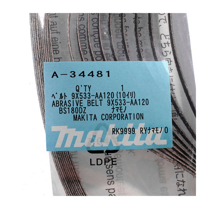 Hộp 10 giấy nhám băng kích thước 9x533mm Makita cho gỗ, sơn, kim loại tương thích với máy Makita 9032, DBS180 ( Cấp 3 sao )