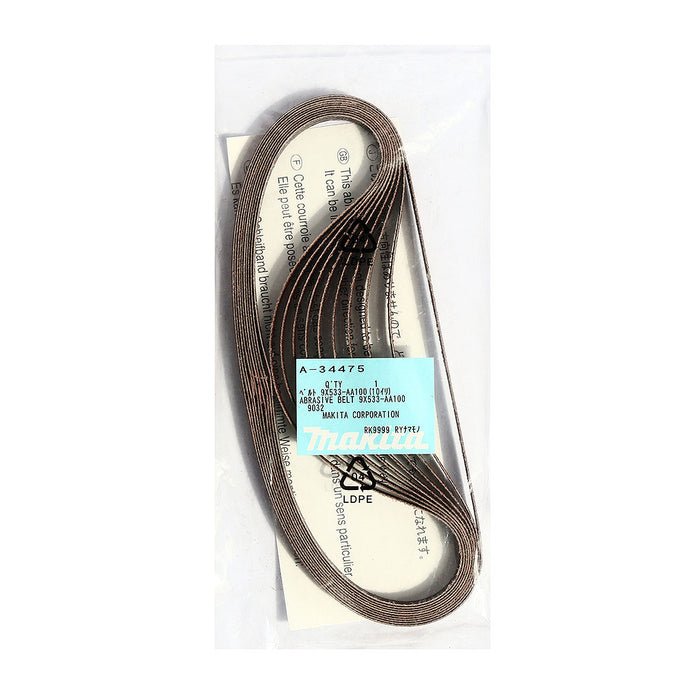 Hộp 10 giấy nhám băng kích thước 9x533mm Makita cho gỗ, sơn, kim loại tương thích với máy Makita 9032, DBS180 ( Cấp 3 sao )