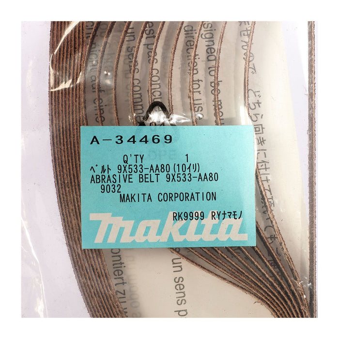 Hộp 10 giấy nhám băng kích thước 9x533mm Makita cho gỗ, sơn, kim loại tương thích với máy Makita 9032, DBS180 ( Cấp 3 sao )