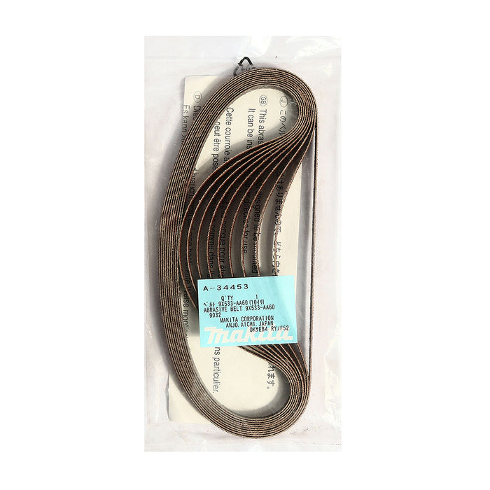 Hộp 10 giấy nhám băng kích thước 9x533mm Makita cho gỗ, sơn, kim loại tương thích với máy Makita 9032, DBS180 ( Cấp 3 sao )