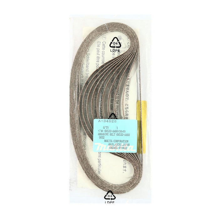 Hộp 10 giấy nhám băng kích thước 6x533mm Makita cho gỗ, sơn, kim loại tương thích với máy Makita 9032, DBS180 ( Cấp 3 sao )