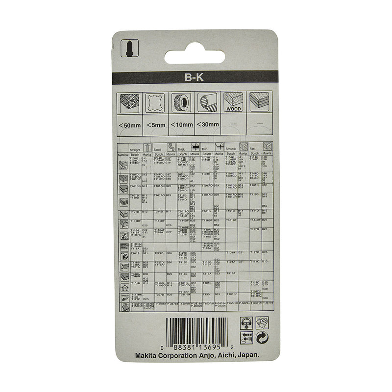 Hộp 5 lưỡi cưa lọng HCS Makita A-80416 dùng cho cắt giấy, nút chai, cao su, da thuộc, chiều dài 100mm đuôi gài kiểu B ( Cấp 3 sao )