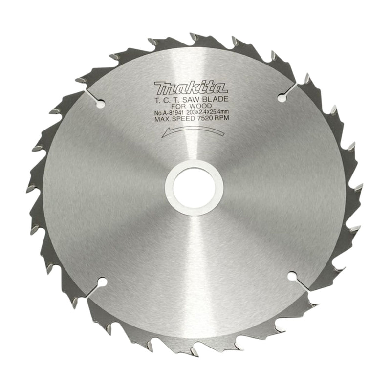 Lưỡi cưa gỗ TCT Makita đường kính 203mm, số răng từ 24-60 kiểu ATB và ATAF, lỗ cốt 25.4mm dùng cho máy cưa bàn ( Cấp 3 sao )