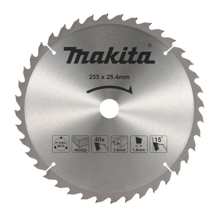 Lưỡi cưa gỗ TCT Makita đường kính lưỡi 255mm, số răng từ 24-120 kiểu ATB và ATAF, lỗ cốt 25.4mm dùng cho máy cưa đa góc ( Cấp 3 sao )