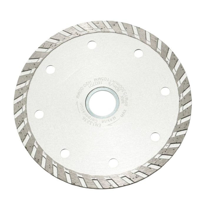 Lưỡi cắt kim cương 105mm kiểu răng gợn sóng Makita A-84040 dùng cho đá hoa cương, lỗ cốt 20mm, cắt khô đạt tiêu chuẩn EN13236 ( Cấp 2 sao )