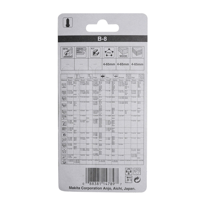 Hộp 5 lưỡi cưa lọng HCS loại cắt nhanh Makita A-85232 dùng cho gỗ, nhựa số răng 8 TPI, chiều dài 105mm, đuôi gài kiểu B ( Cấp 3 sao )