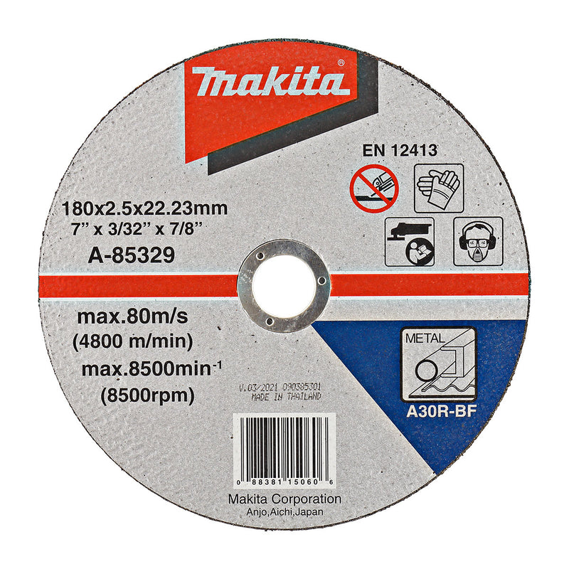 Đá cắt kim loại 180mm ( 7 inch ) Makita A-85329 dày 2.5mm, lỗ cốt 22.23mm ( 7/8 inch ) đĩa phẳng ( Cấp 3 sao )