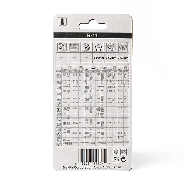 Hộp 5 lưỡi cưa lọng HCS loại cắt nhanh, cho vết cắt đẹp Makita A-85634 dùng cho gỗ, nhựa số răng 9 TPI, chiều dài 100mm, đuôi gài kiểu B ( Cấp 3 sao )