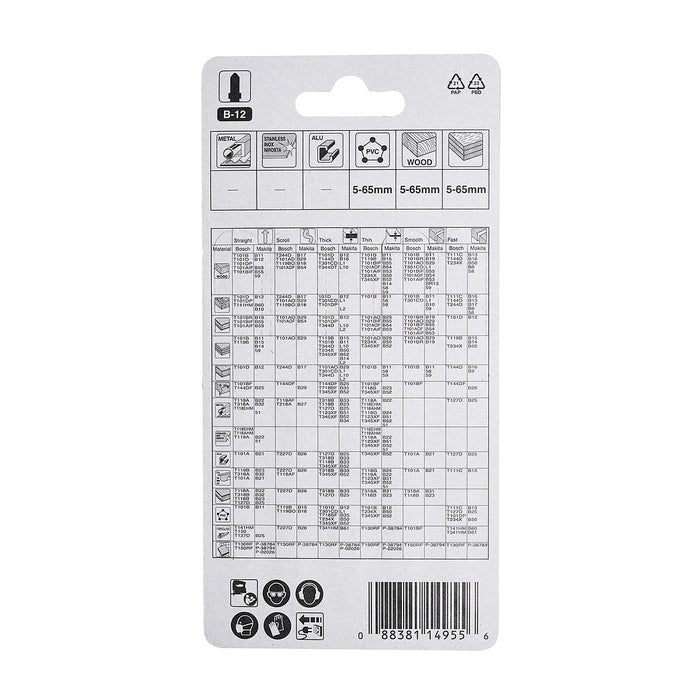 Hộp 5 lưỡi cưa lọng HCS loại cắt nhanh, vết cắt đẹp Makita A-85640 dùng cho gỗ, nhựa số răng 6 TPI, chiều dài 105mm, đuôi gài kiểu B ( Cấp 3 sao )