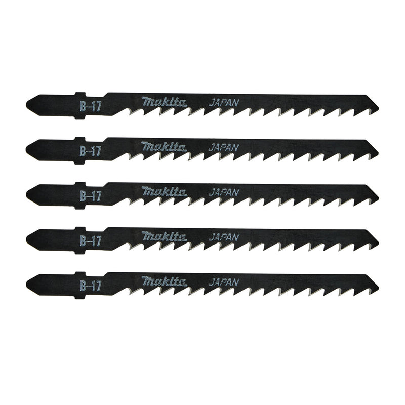 Hộp 5 lưỡi cưa lọng HCS loại cắt nhanh Makita A-85690 dùng cho gỗ, nhựa số răng 6 TPI, chiều dài 105mm, đuôi gài kiểu B ( Cấp 3 sao )