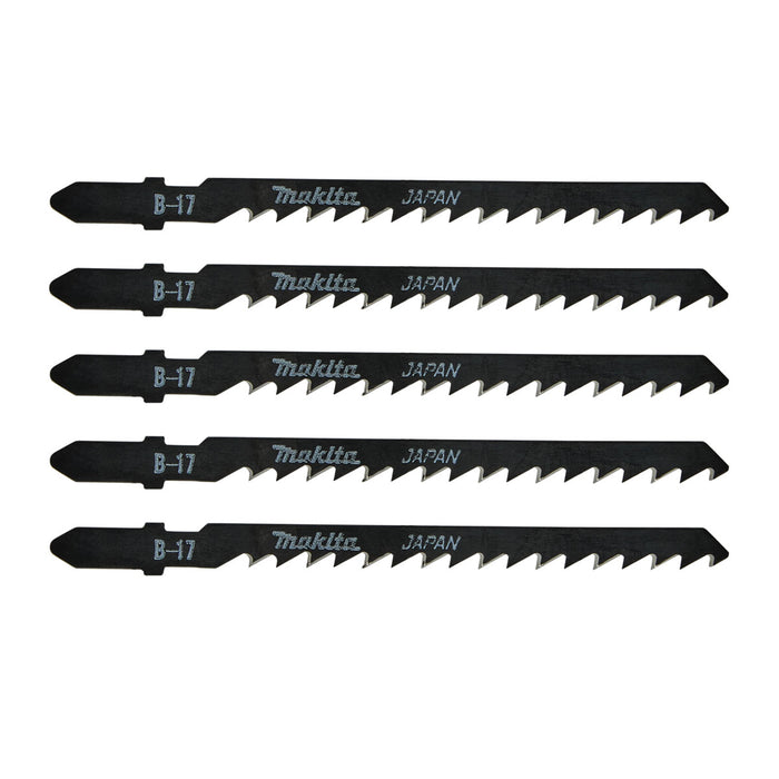 Hộp 5 lưỡi cưa lọng HCS loại cắt nhanh Makita A-85690 dùng cho gỗ, nhựa số răng 6 TPI, chiều dài 105mm, đuôi gài kiểu B ( Cấp 3 sao )