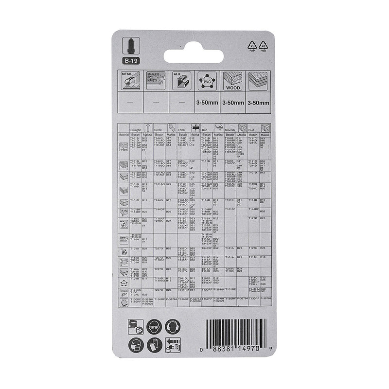 Hộp 5 lưỡi cưa lọng HCS Makita A-85715 dùng cho gỗ, nhựa số răng 12 TPI, chiều dài 90mm, đuôi gài kiểu B ( Cấp 3 sao )