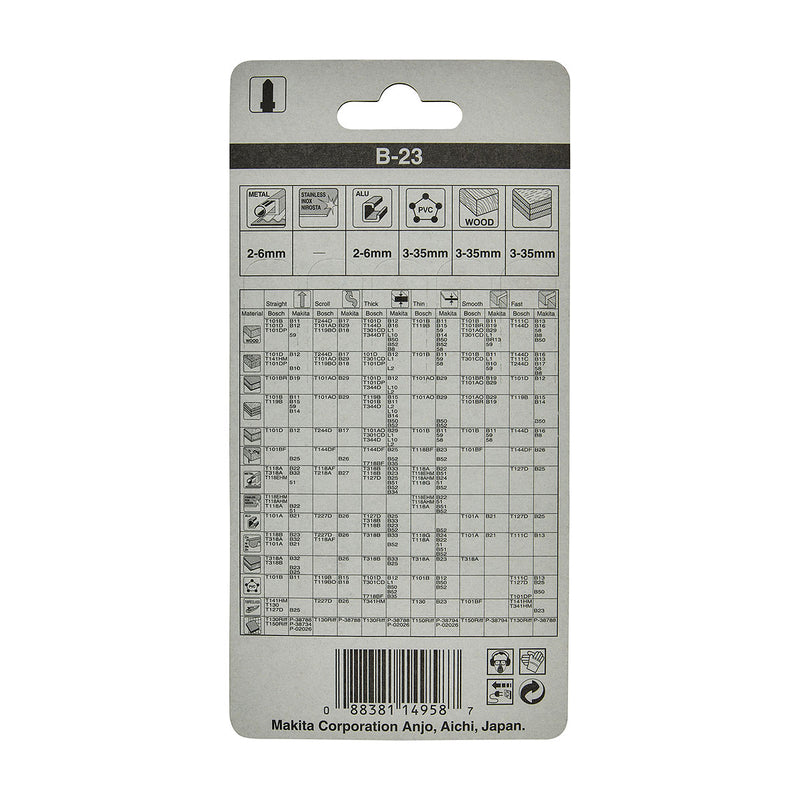 Hộp 5 lưỡi cưa lọng HSS Makita A-85743 cưa đa vật liệu, số răng 14 TPI, chiều dài 76mm đuôi gài kiểu B ( Cấp 3 sao )