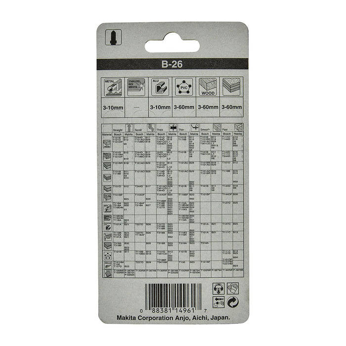 Hộp 5 lưỡi cưa lọng HSS Makita A-85771 cưa đa vật liệu, số răng 9 TPI chiều dài 100mm, đuôi gài kiểu B ( Cấp 3 sao )