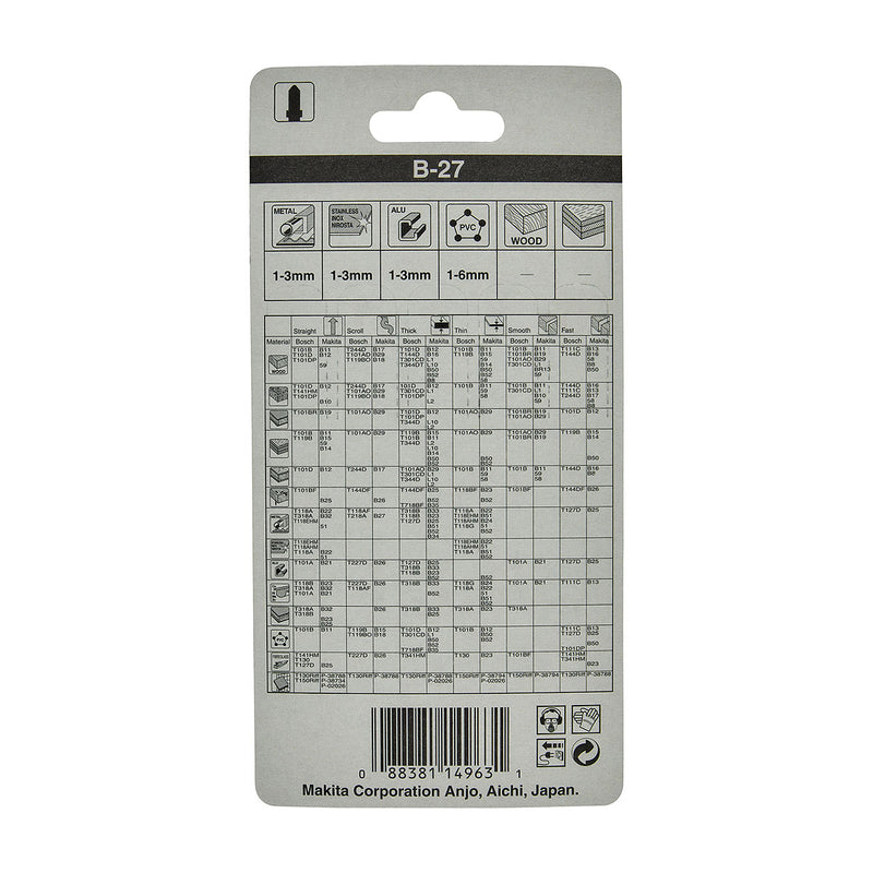 Hộp 5 lưỡi cưa lọng HSS Makita A-85787 dùng cho Inox số răng 24 TPI, chiều dài 76mm, đuôi gài kiểu B ( Cấp 3 sao )