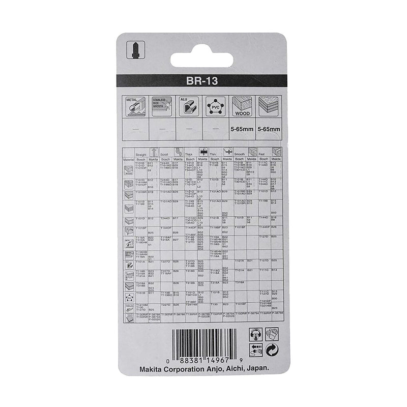 Hộp 5 lưỡi cưa lọng HCS loại cho vết cắt đẹp Makita A-85793 dùng cho gỗ, nhựa số răng 9 TPI, chiều dài 105mm đuôi gài kiểu B ( Cấp 3 sao )