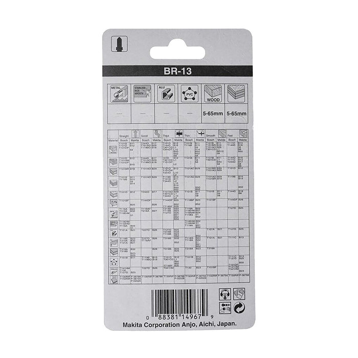 Hộp 5 lưỡi cưa lọng HCS loại cho vết cắt đẹp Makita A-85793 dùng cho gỗ, nhựa số răng 9 TPI, chiều dài 105mm đuôi gài kiểu B ( Cấp 3 sao )