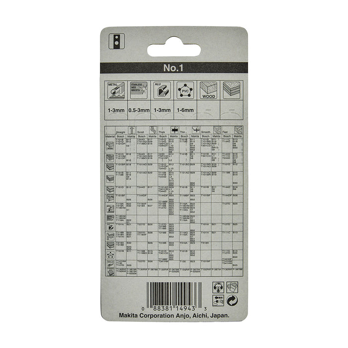 Hộp 5 lưỡi cưa lọng HSS Makita A-85802 dùng cho Inox số răng 24 TPI, chiều dài 80mm đuôi gài kiểu M ( Cấp 3 sao )