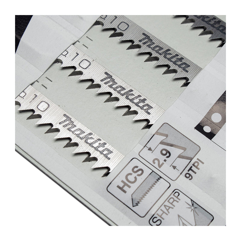 Hộp 5 lưỡi cưa lọng HCS loại cắt nhanh, đường cắt đẹp Makita A-85818 dùng cho gỗ, nhựa số răng 9 TPI, chiều dài 82mm đuôi gài kiểu M ( Cấp 3 sao )