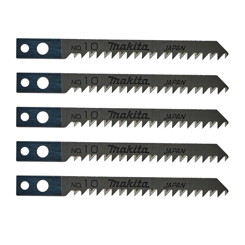 Hộp 5 lưỡi cưa lọng HCS loại cắt nhanh, đường cắt đẹp Makita A-85818 dùng cho gỗ, nhựa số răng 9 TPI, chiều dài 82mm đuôi gài kiểu M ( Cấp 3 sao )