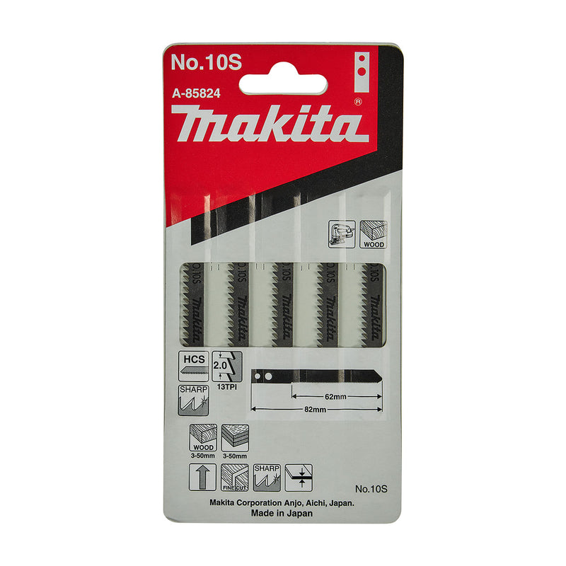 Hộp 5 lưỡi cưa lọng HCS loại cho đường cắt đẹp Makita A-85824 dùng cho gỗ, số răng 13 TPI, chiều dài 82mm đuôi gài kiểu M ( Cấp 3 sao )