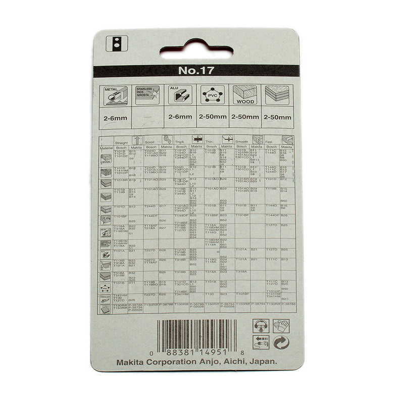 Hộp 5 lưỡi cưa lọng HSS Makita A-85846 dùng cưa đa vật liệu, số răng 14 TPI, chiều dài 82mm, đuôi gài kiểu M ( Cấp 3 sao )