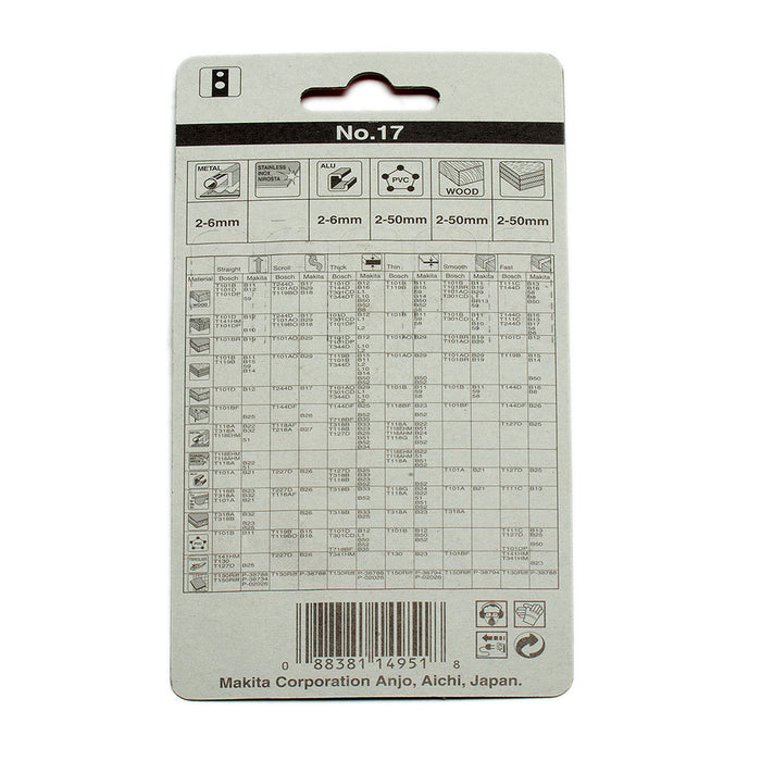 Hộp 5 lưỡi cưa lọng HSS Makita A-85846 dùng cưa đa vật liệu, số răng 14 TPI, chiều dài 82mm, đuôi gài kiểu M ( Cấp 3 sao )