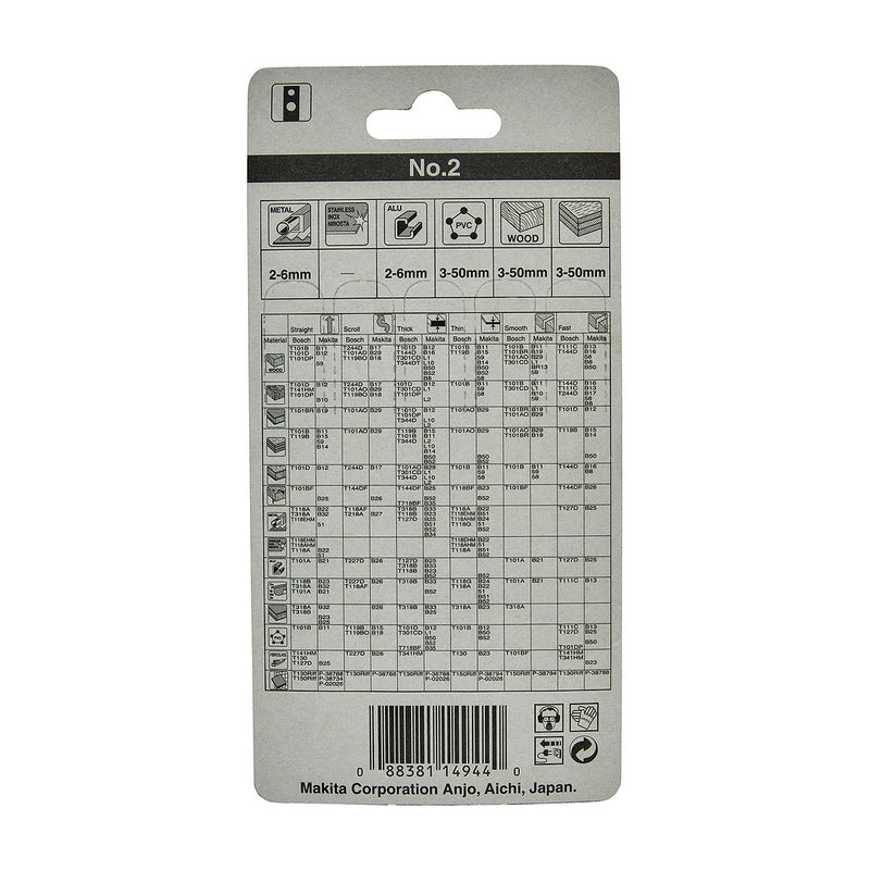 Hộp 5 lưỡi cưa lọng HSS Makita A-85852 dùng cưa đa vật liệu, số răng 14 TPI, chiều dài 80mm đuôi gài kiểu M ( Cấp 3 sao )