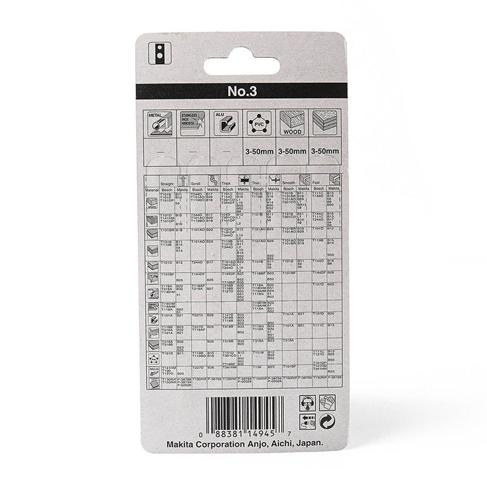 Hộp 5 lưỡi cưa lọng HCS Makita A-85868 dùng cho gỗ, nhựa số răng 9 TPI, chiều dài 80mm đuôi gài kiểu M ( Cấp 3 sao )