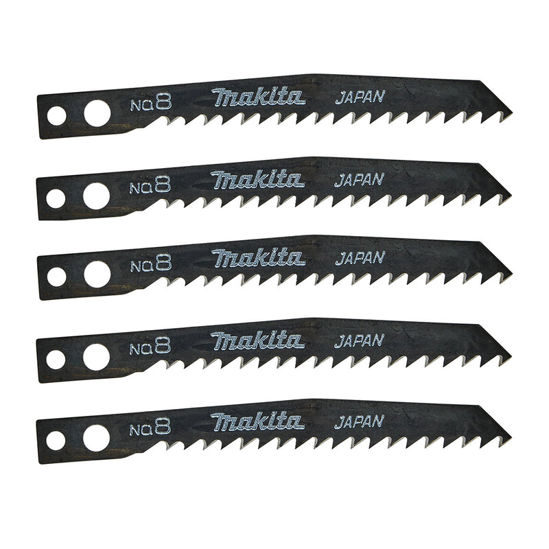 Hộp 5 lưỡi cưa lọng HCS loại cắt nhanh Makita A-85911 dùng cho gỗ, nhựa số răng 8 TPI, chiều dài 82mm đuôi gài kiểu M ( Cấp 3 sao )