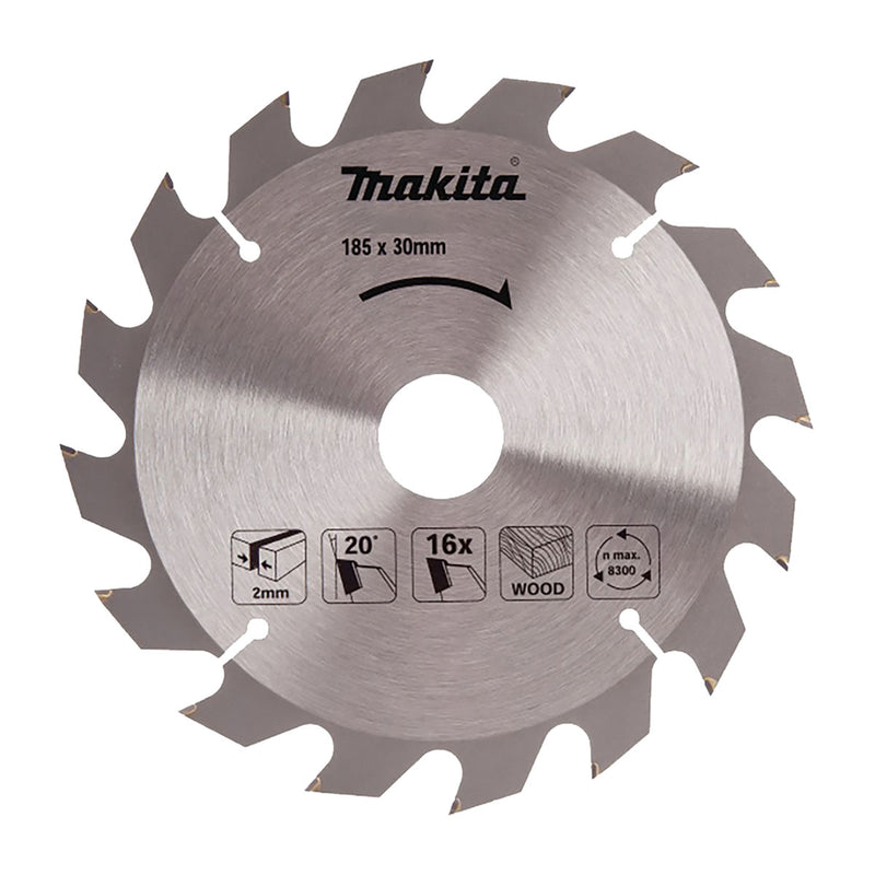 Lưỡi cưa gỗ đinh TCT Makita đường kính 185mm, số răng từ 16-40 kiểu ATB, lỗ cốt 20mm và 30mm, dùng cho máy cưa đĩa ( Cấp 3 sao )
