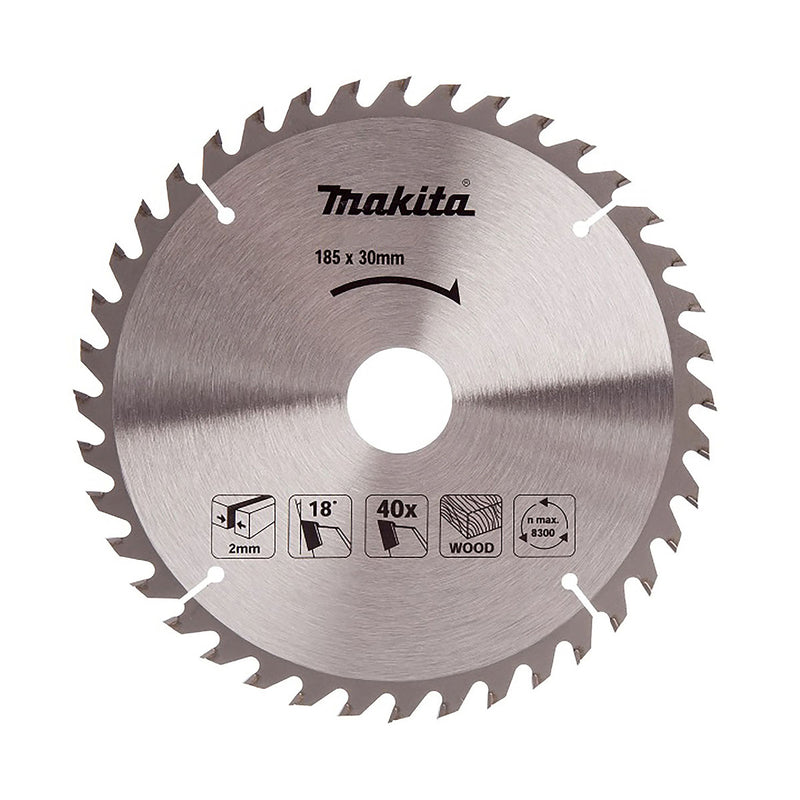 Lưỡi cưa gỗ đinh TCT Makita đường kính 185mm, số răng từ 16-40 kiểu ATB, lỗ cốt 20mm và 30mm, dùng cho máy cưa đĩa ( Cấp 3 sao )