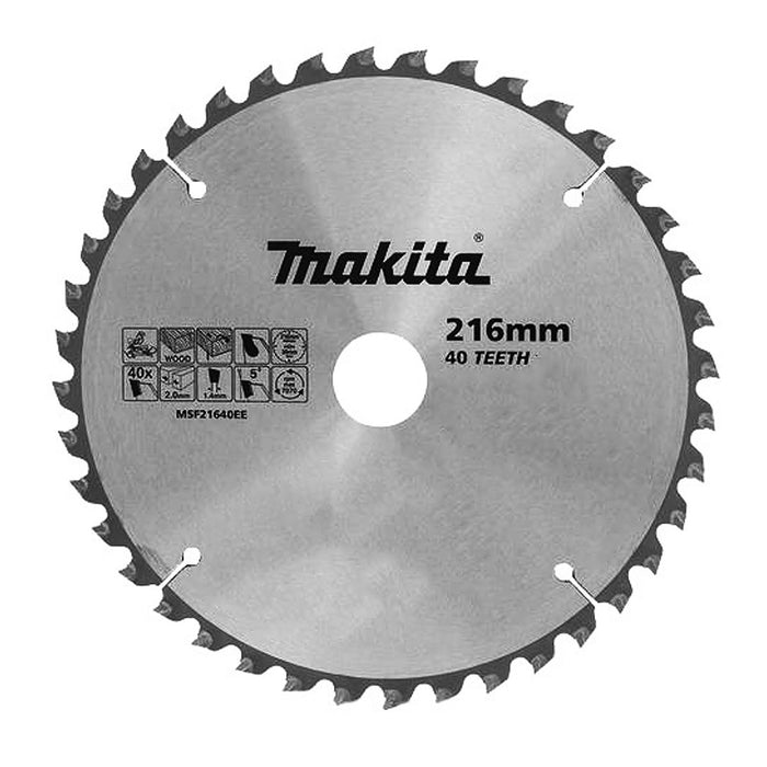 Lưỡi cưa gỗ TCT Makita đường kính 216mm, số răng từ 40-48 kiểu ATB và ATAF lỗ cốt 25.4mm dùng cho máy cưa đa góc ( Cấp 3 sao )