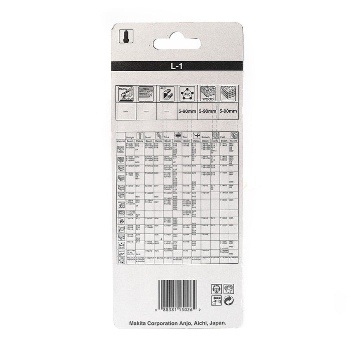 Hộp 5 lưỡi cưa lọng HCS loại cho vết cắt đẹp Makita A-86290 dùng cho gỗ, nhựa số răng 6 TPI, chiều dài 132mm, đuôi gài kiểu B ( Cấp 3 sao )