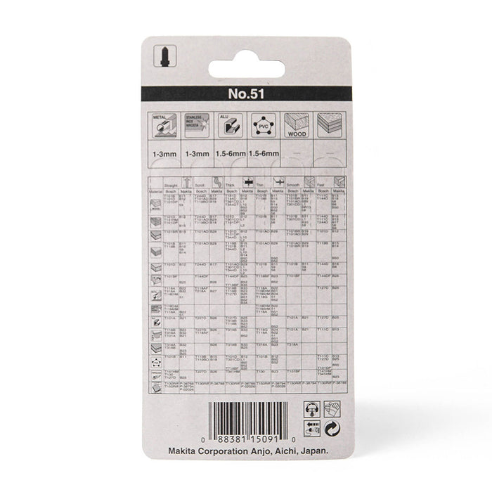 Hộp 5 lưỡi cưa lọng HSS Makita A-86561 dùng cho Inox số răng 24 TPI, chiều dài 90mm, đuôi gài kiểu B ( Cấp 3 sao )