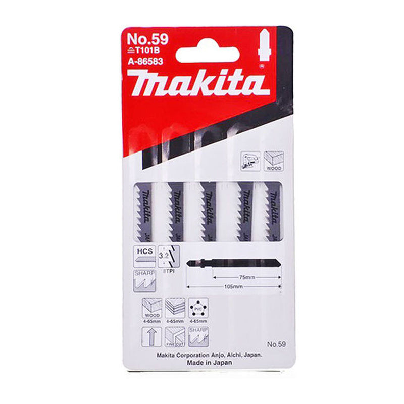 Hộp 5 lưỡi cưa lọng HCS loại cắt nhanh, vết cắt đẹp Makita A-86583 dùng cho gỗ, nhựa số răng 8 TPI, chiều dài 105mm đuôi gài kiểu B ( Cấp 3 sao )