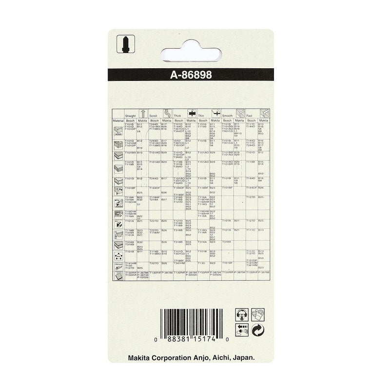 Hộp 5 lưỡi cưa lọng đa vật liệu Makita A-86898 nhiều kích thước, đuôi gài kiểu B ( Cấp 3 sao )