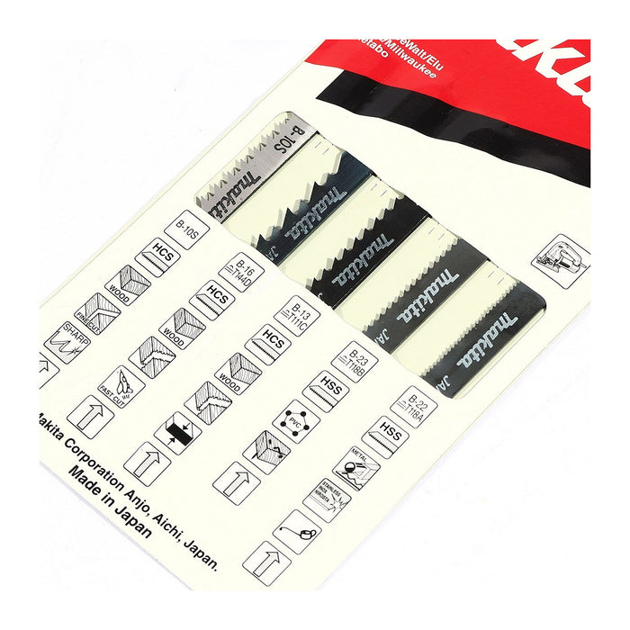 Hộp 5 lưỡi cưa lọng đa vật liệu Makita A-86898 nhiều kích thước, đuôi gài kiểu B ( Cấp 3 sao )