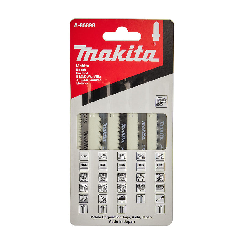 Hộp 5 lưỡi cưa lọng đa vật liệu Makita A-86898 nhiều kích thước, đuôi gài kiểu B ( Cấp 3 sao )