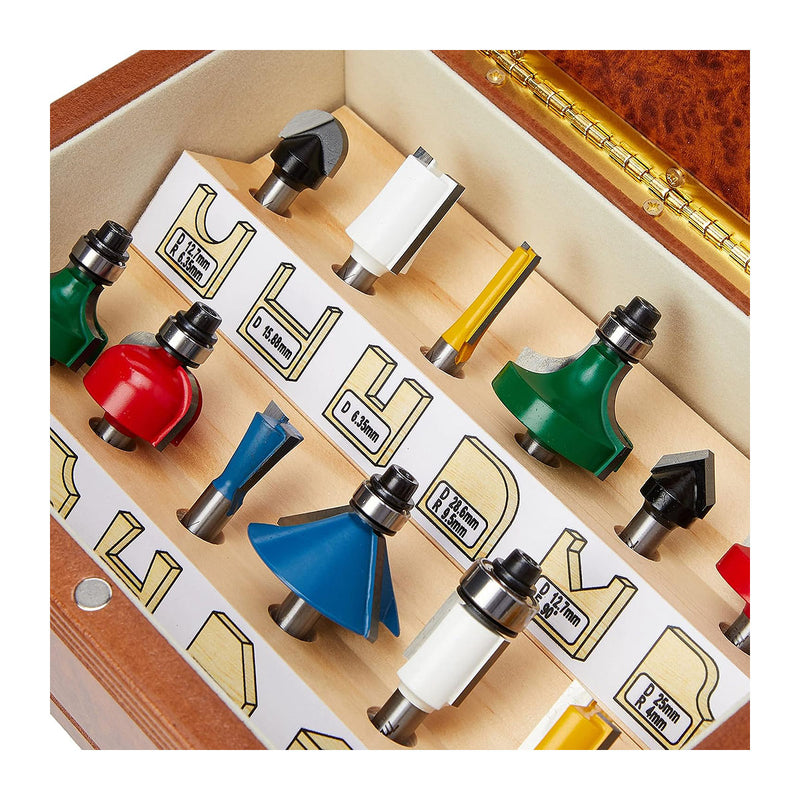 Bộ mũi phay gỗ 12 chi tiết hệ inch Makita A-91051 cốt 1/4 inch ( Cấp 3 sao )