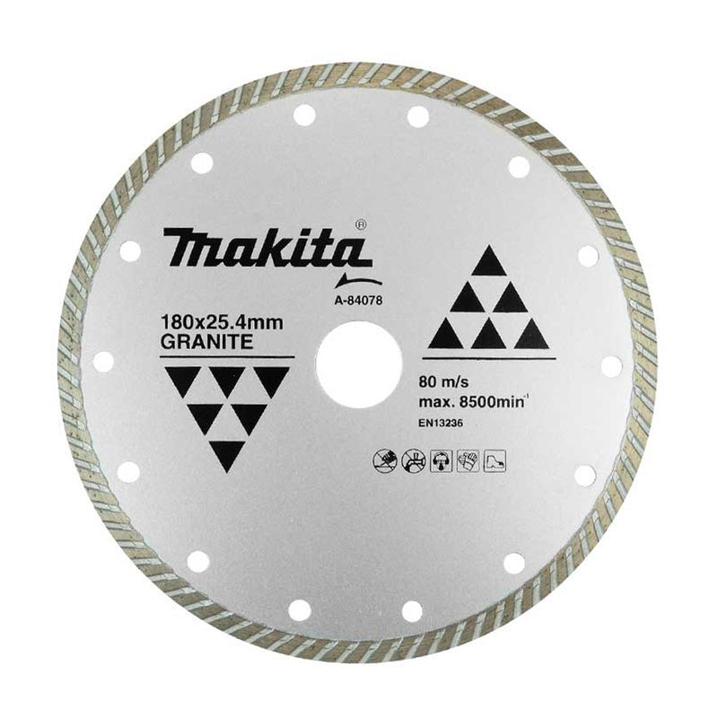 Lưỡi cắt kim cương, kiểu răng gợn sóng Makita B-02989 đường kính lưỡi 180mm, lỗ cốt 22.23mm, dùng cho bê tông