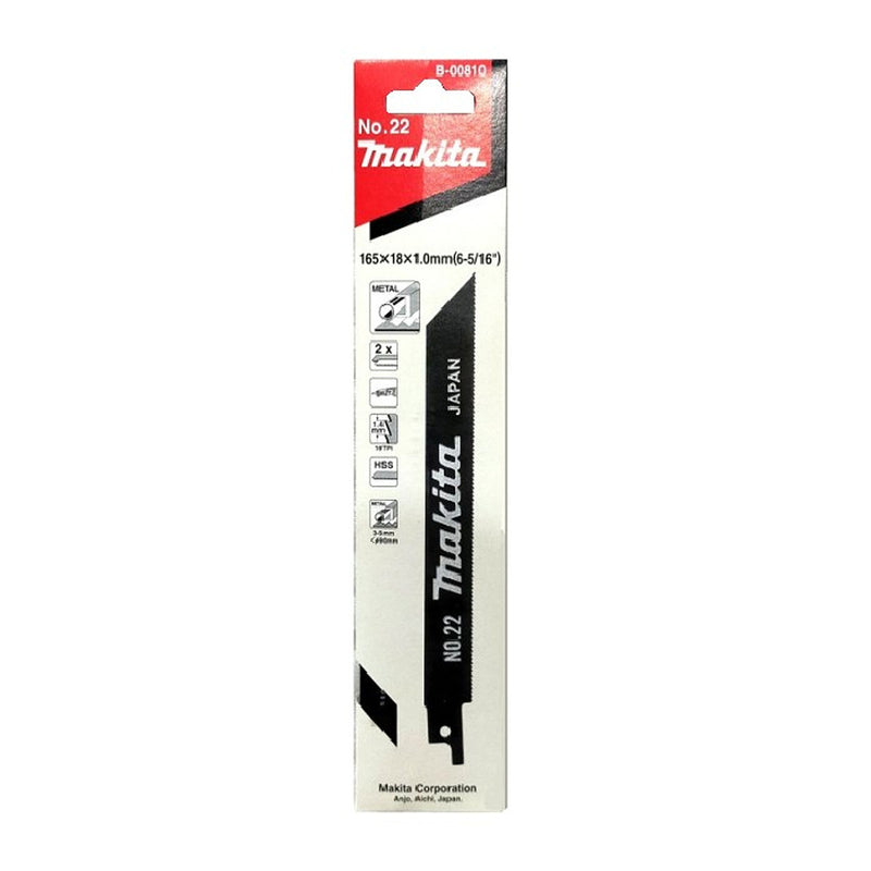 Hộp 2 lưỡi cưa kiếm HSS Makita B-00810 dùng cho kim loại, số răng 18 TPI, chiều dài 165mm ( Cấp 3 sao )