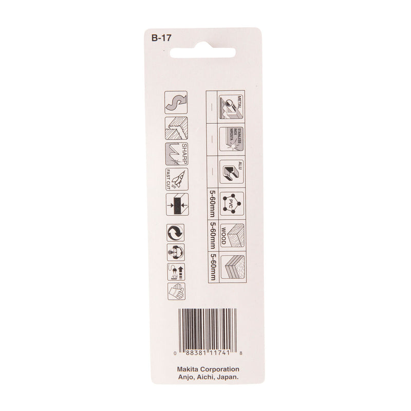 Vĩ 2 lưỡi cưa lọng HCS loại cắt nhanh Makita B-01301 dùng cho gỗ, nhựa số răng 6 TPI, chiều dài 105mm, đuôi gài kiểu B ( Cấp 3 sao )