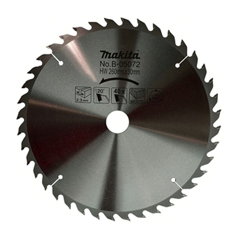 Lưỡi cưa gỗ TCT Makita đường kính 260mm, số răng từ 24-40 kiểu ATB, lỗ cốt 30mm dùng cho máy cưa bàn ( Cấp 3 sao )